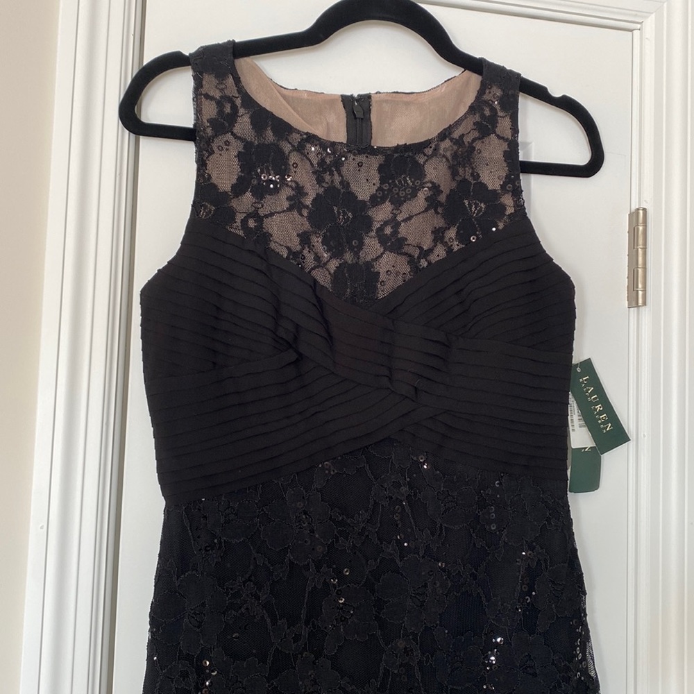 NWT Ralph Lauren Black Lace Sequin Dress
